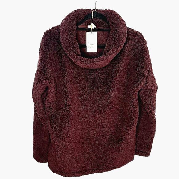 A New Day Super Soft Comfy Burgundy Cowl Neck Sherpa Sweater Size Medium NEW! - Picture 1 of 5